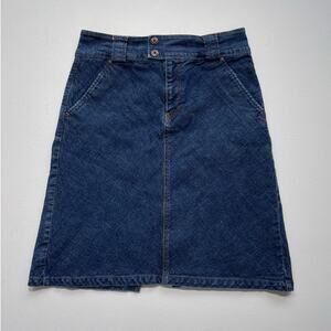 Vtg Y2K Blue Denim A Line Midi Utility Skirt / Sz 8 HIGH SIERRA Indie Subversive